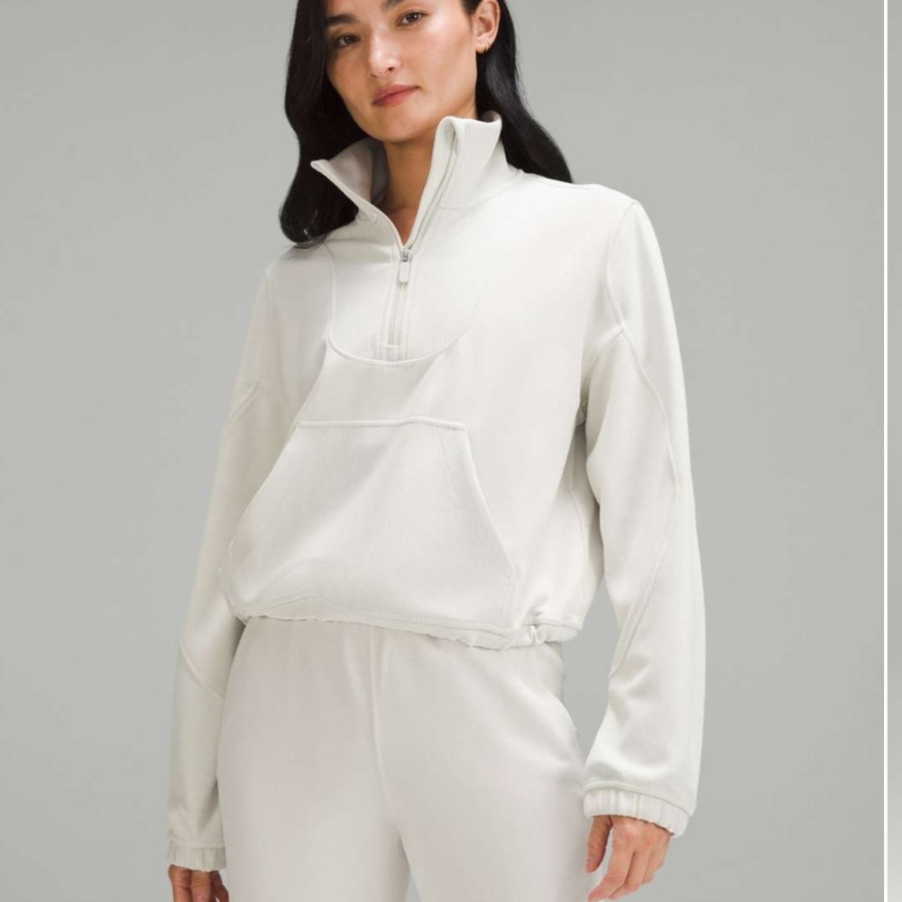 Lululemon Brushed Softstreme Ribbed Half Zip in Bone size 4